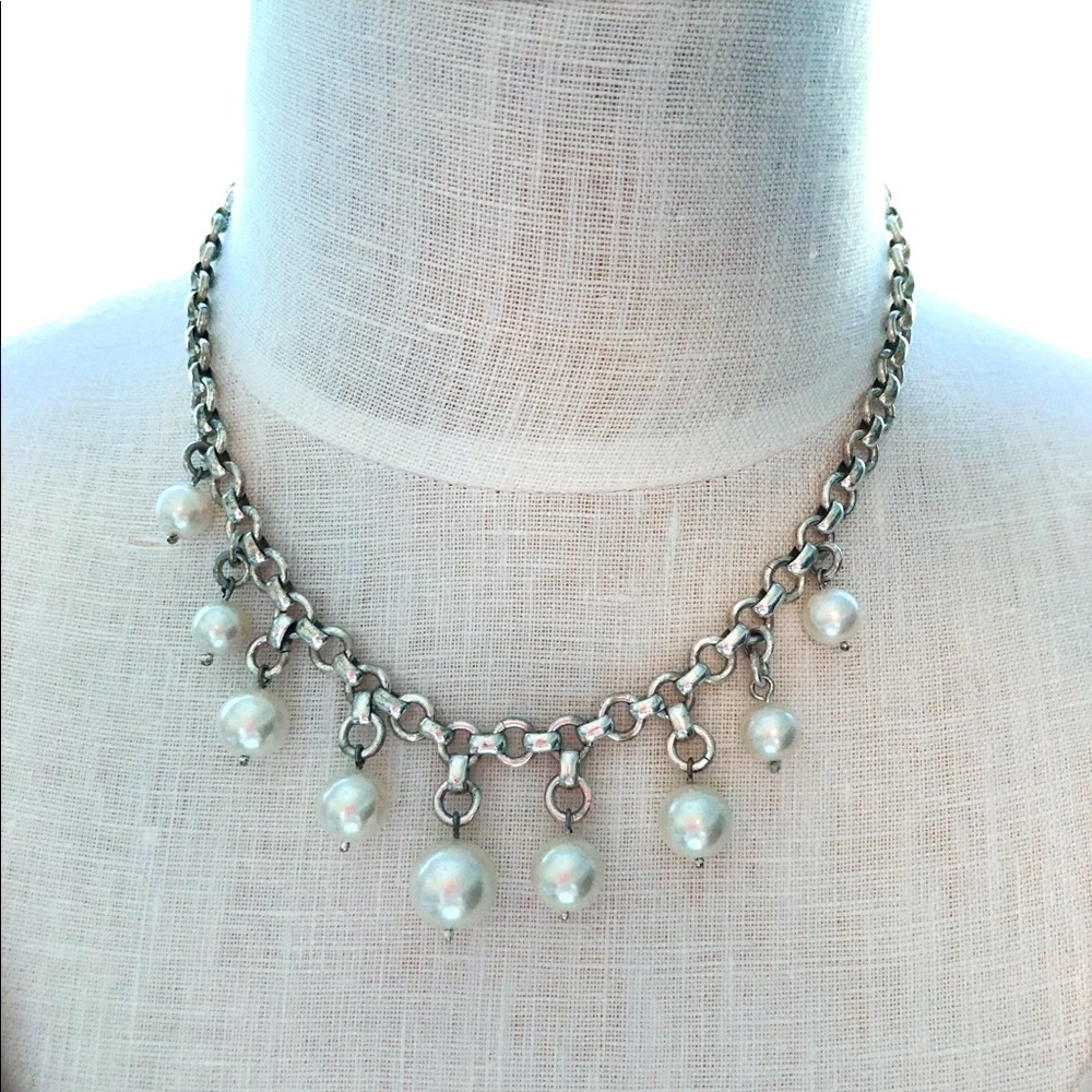 Carolee Necklace Pearls Dangle Silver Chunky Chain